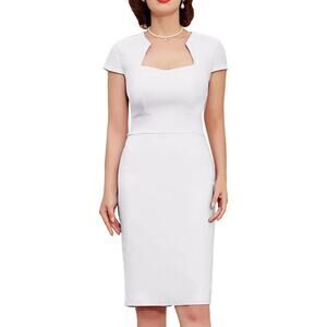 Grace Karin Womens Dress Sz XL‎ Pencil Bodycon White Cap Sleeve Dress 50s 60s